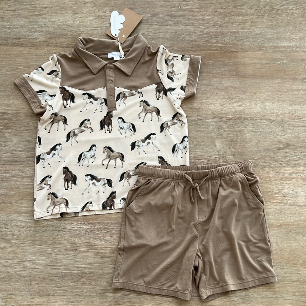 Angel Dear Polo Shirt and Shirt Set Toddler Boy Bamboo 4T Horses Cowboy Western